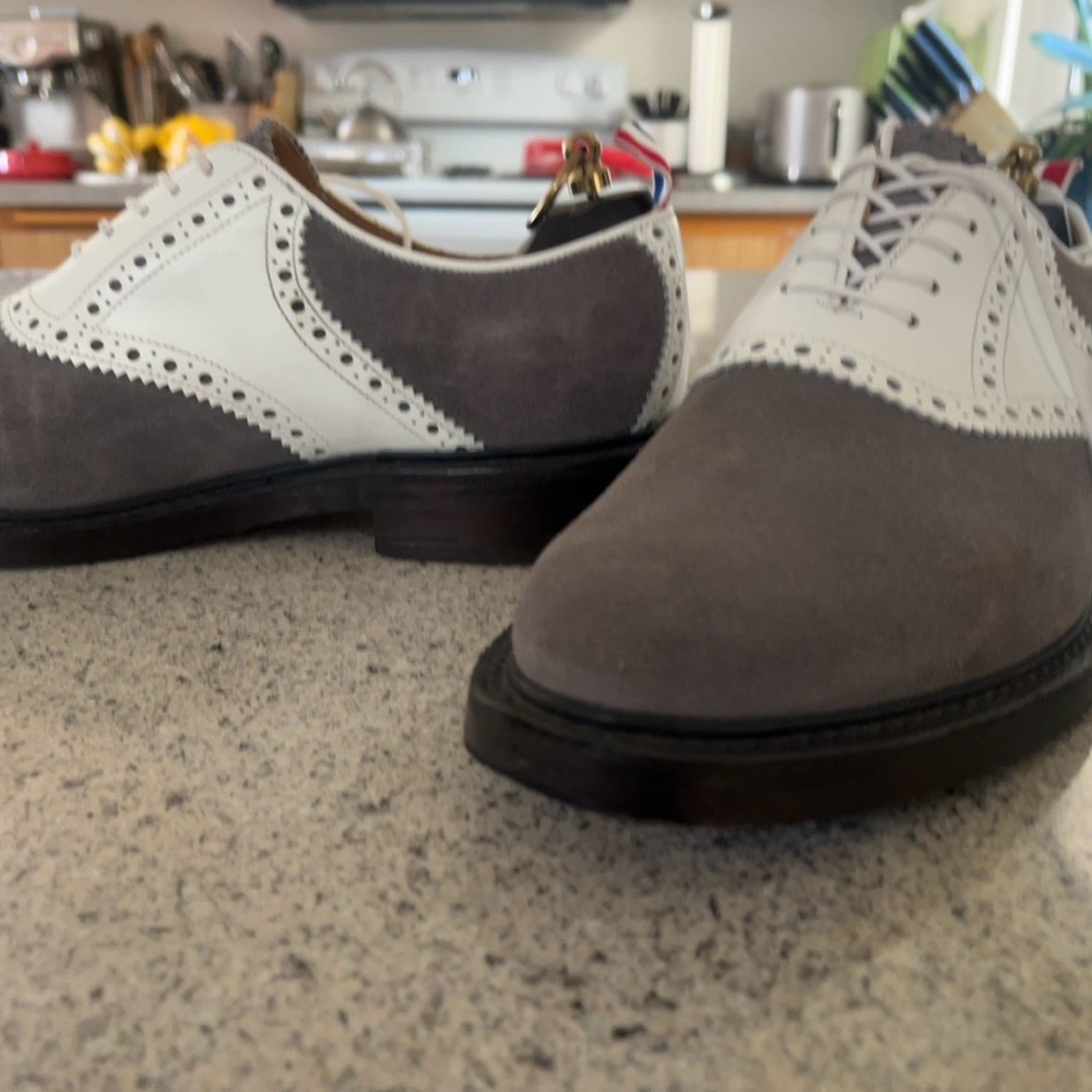 Thom Browne Gray and White Oxfords